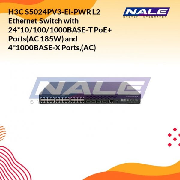 H3C S5024PV3-EI-PWR L2 Ethernet Switch with 24*10/100/1000BASE-T PoE+ Ports(AC 185W) and 4*1000BASE-X Ports,(AC)