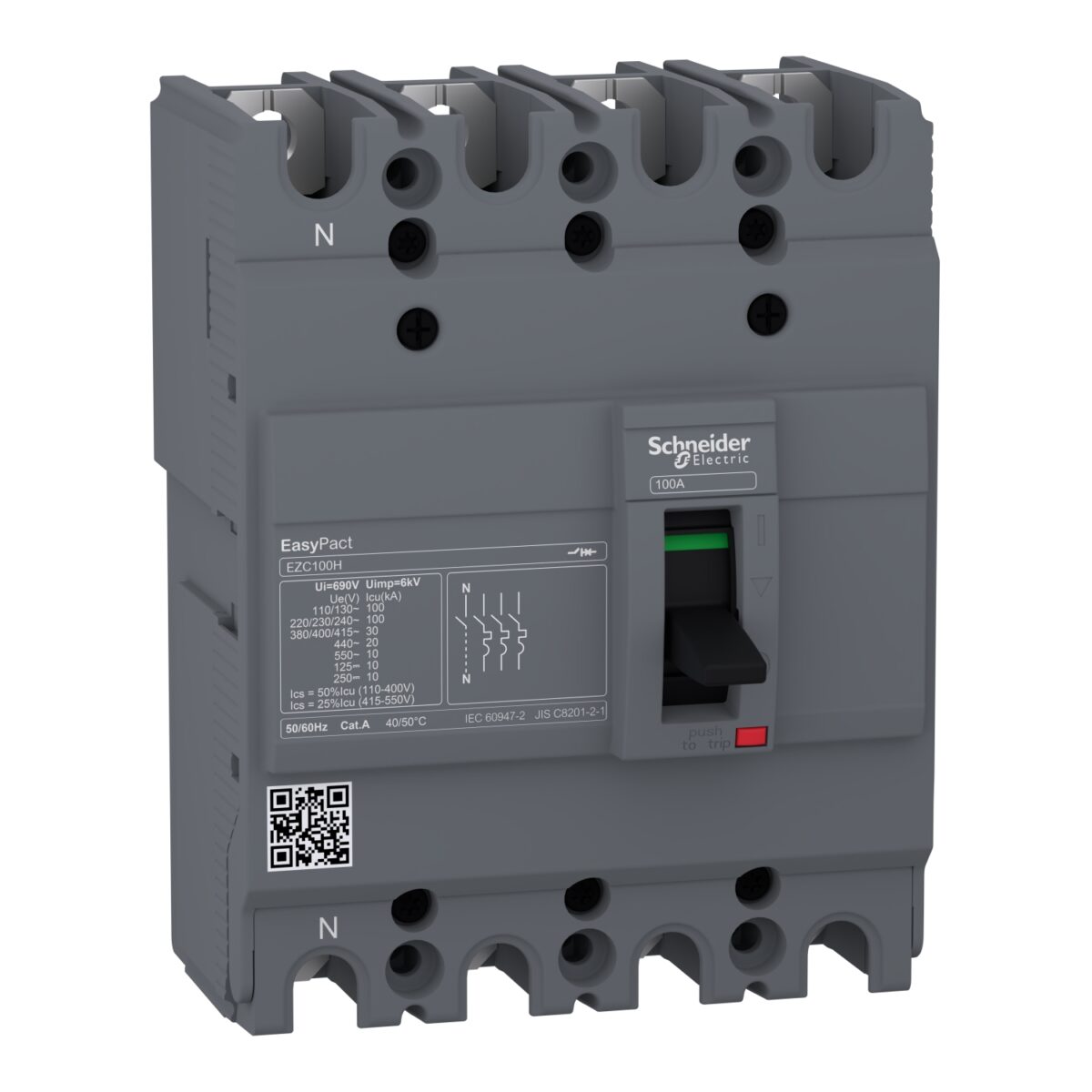 Schneider circuit breaker Easypact EZC100H - TMD - 100 A - 4 poles 3d (EZC100H41000 - Gambar 1